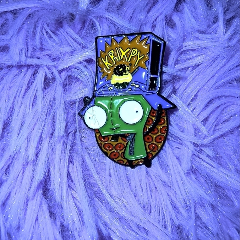 Cartoon Enamel Pin invader Zim funny pig y2k green purple accent accessories